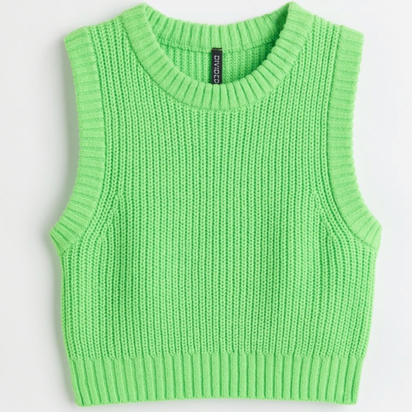 H&M neon green crop chunky sweater vest NWT - Picture 1 of 6